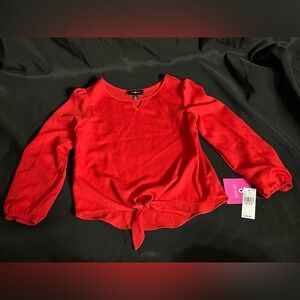 Amy Byer Girls Lightweight Red Tie-Hem Long Sleeve Bottom Ruffle Blouse MD NWT